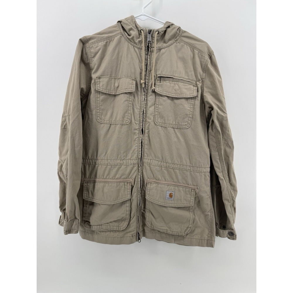 Carhartt Jacket Women's XS Beige Zip Up Rip Stop Utility Pocket Chore